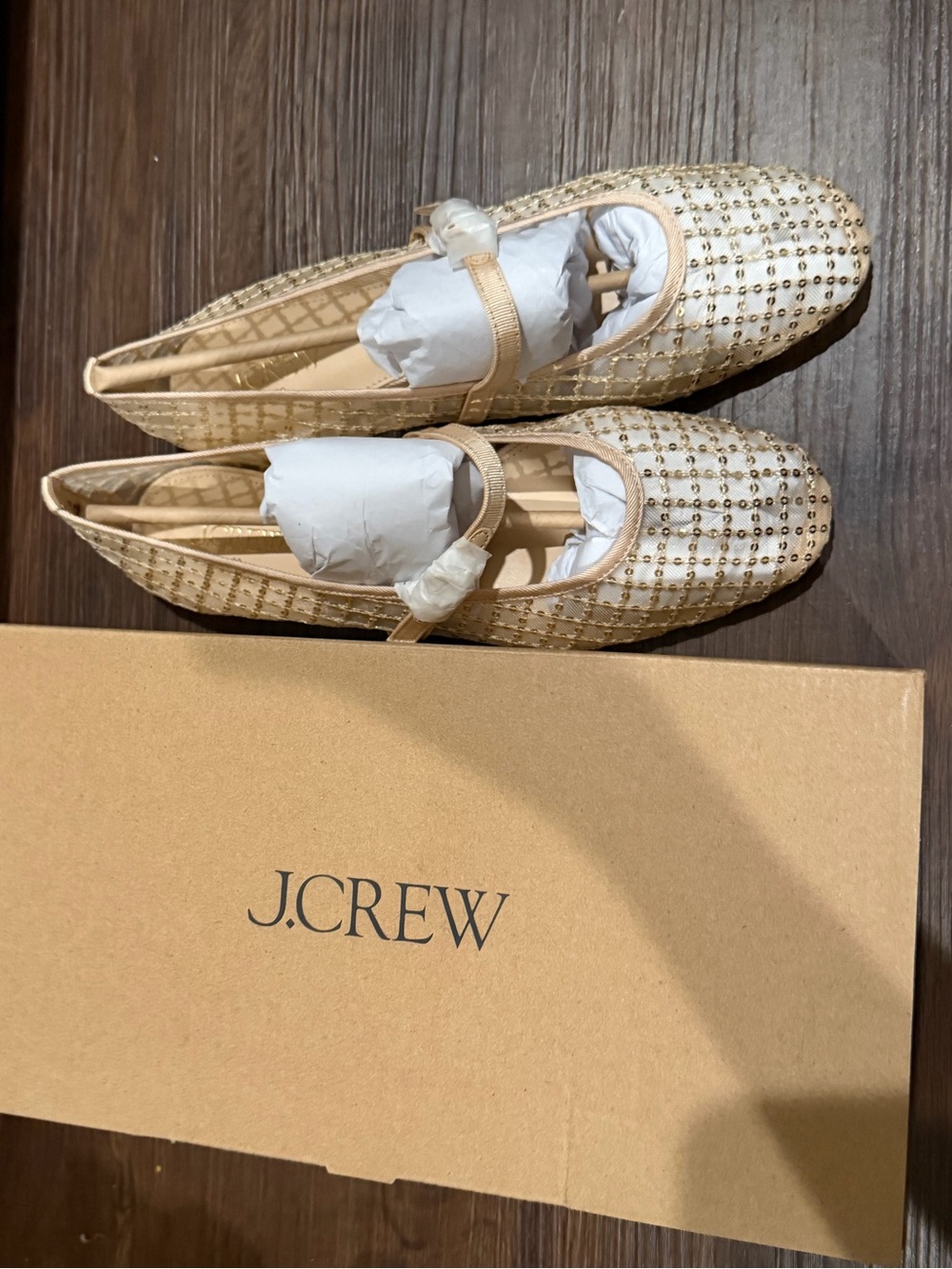 J. Crew Beige and Gold Sequin Mary Jane Flats- Women’s- Size 10 - Picture 5 of 7